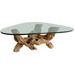 Burl Wood Coffee Table with Glass Top