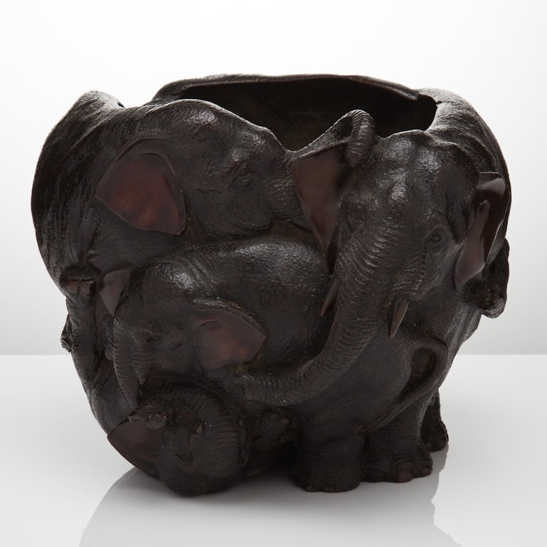Japanese Bronze Elephant Jardiniere, Meiji c.1890-1910