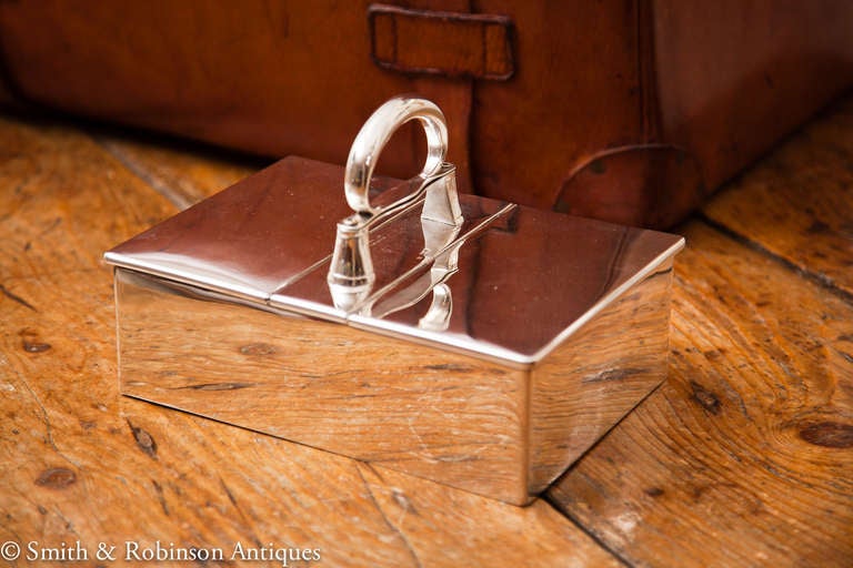 Beautiful English Silver Cigar Box with Automated Handle London 1905 1