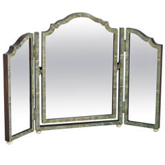 Beautiful Art Deco Three-Fold Shagreen Vanity Mirror, circa 1930