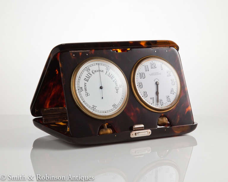 Tortoiseshell Traveling Clock Barometer by Vickery London Dated 1912
