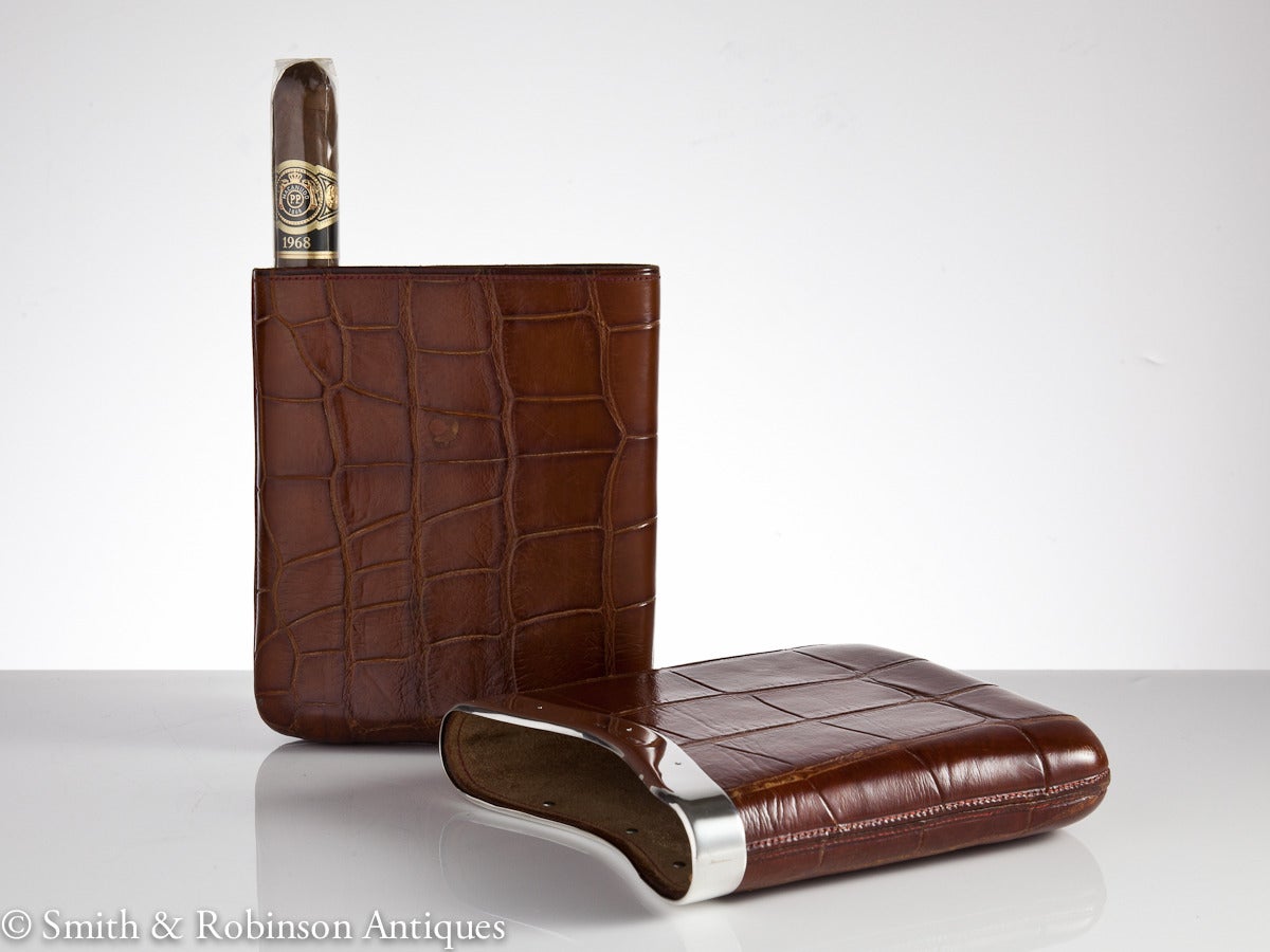 Stunning QualityLarge Crocodile & Silver  Cigar Case c.1930 In Excellent Condition In London, GB
