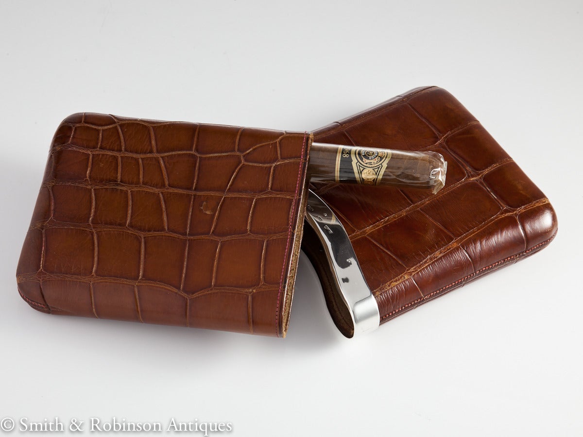 Stunning QualityLarge Crocodile & Silver  Cigar Case c.1930 1