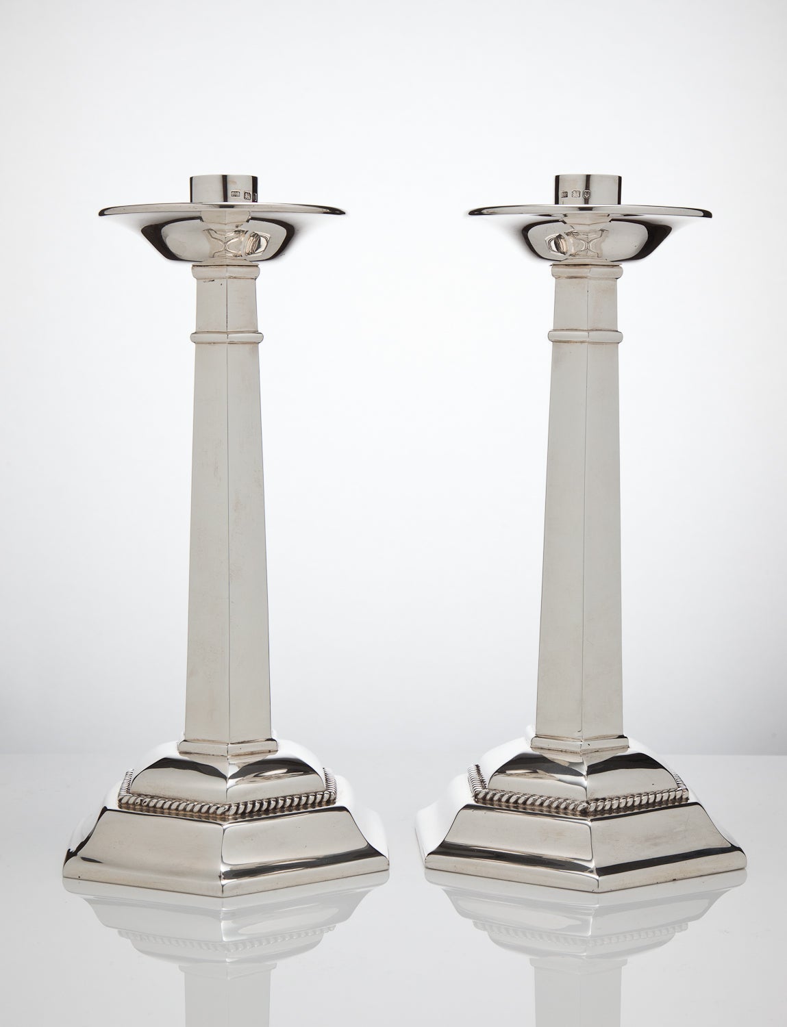 Large Sterling Silver Gothic Design Candlesticks London 1937