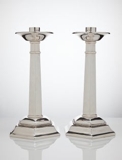 Large Sterling Silver Gothic Design Candlesticks London 1937