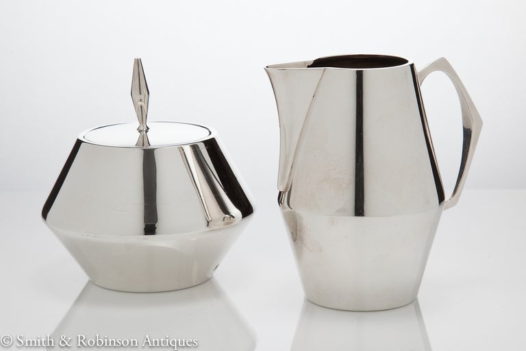 Modernist 925 Sterling Silver Sugar & Cream Set designed by Gio Ponti