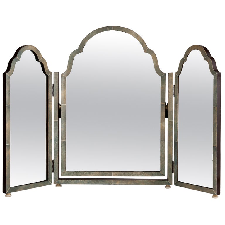 Large Shagreen Triple Folding Art Deco Vanity Mirror English c.1920 at 1stdibs