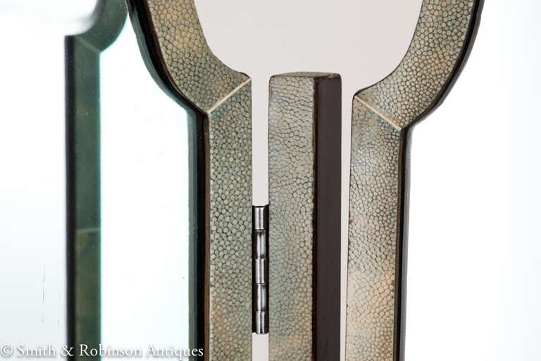 Large Shagreen Triple Folding Art Deco Vanity Mirror English c.1920 In Excellent Condition In London, GB