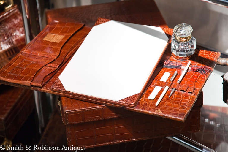 Rare Vintage Crocodile Desk Set by Vickery, London.