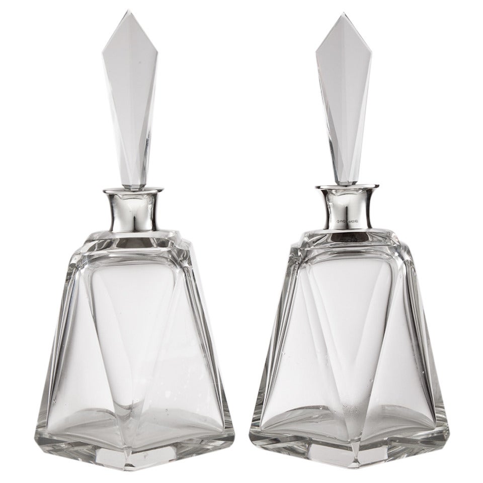 Pair of Large Art Deco Decanters London 1920