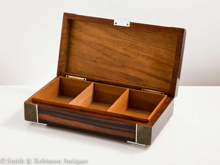 French Art Deco Coromandel and Shagreen Cigar Box, circa 1925-1930
