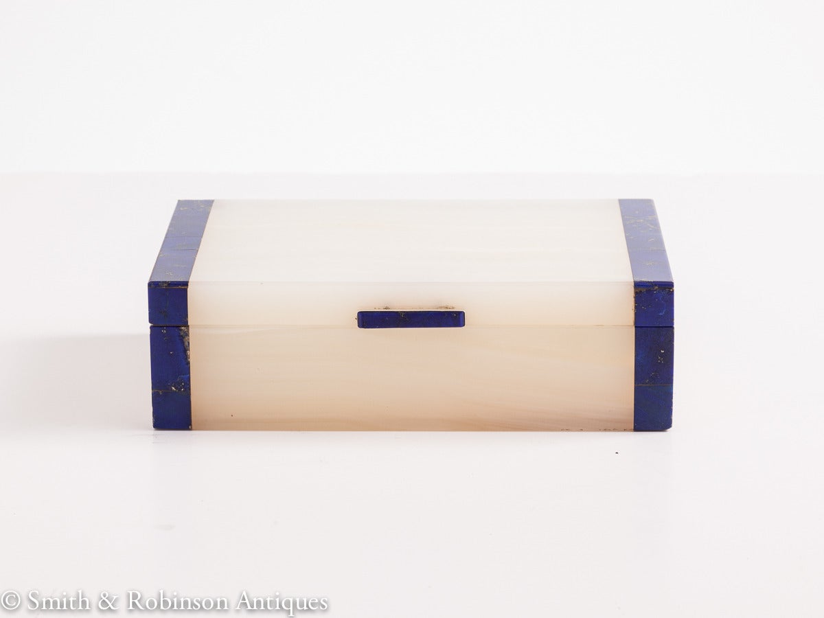 British Stunning Onyx Box with Lapis Trim by Asprey and dated London 1947