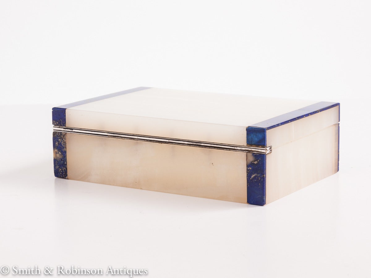 Mid-20th Century Stunning Onyx Box with Lapis Trim by Asprey and dated London 1947