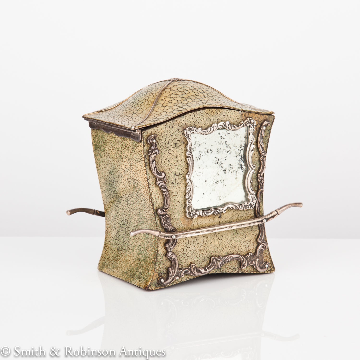 Extremely Rare Shagreen & Silver Sedan Chair Tea Caddy French c.1840-50