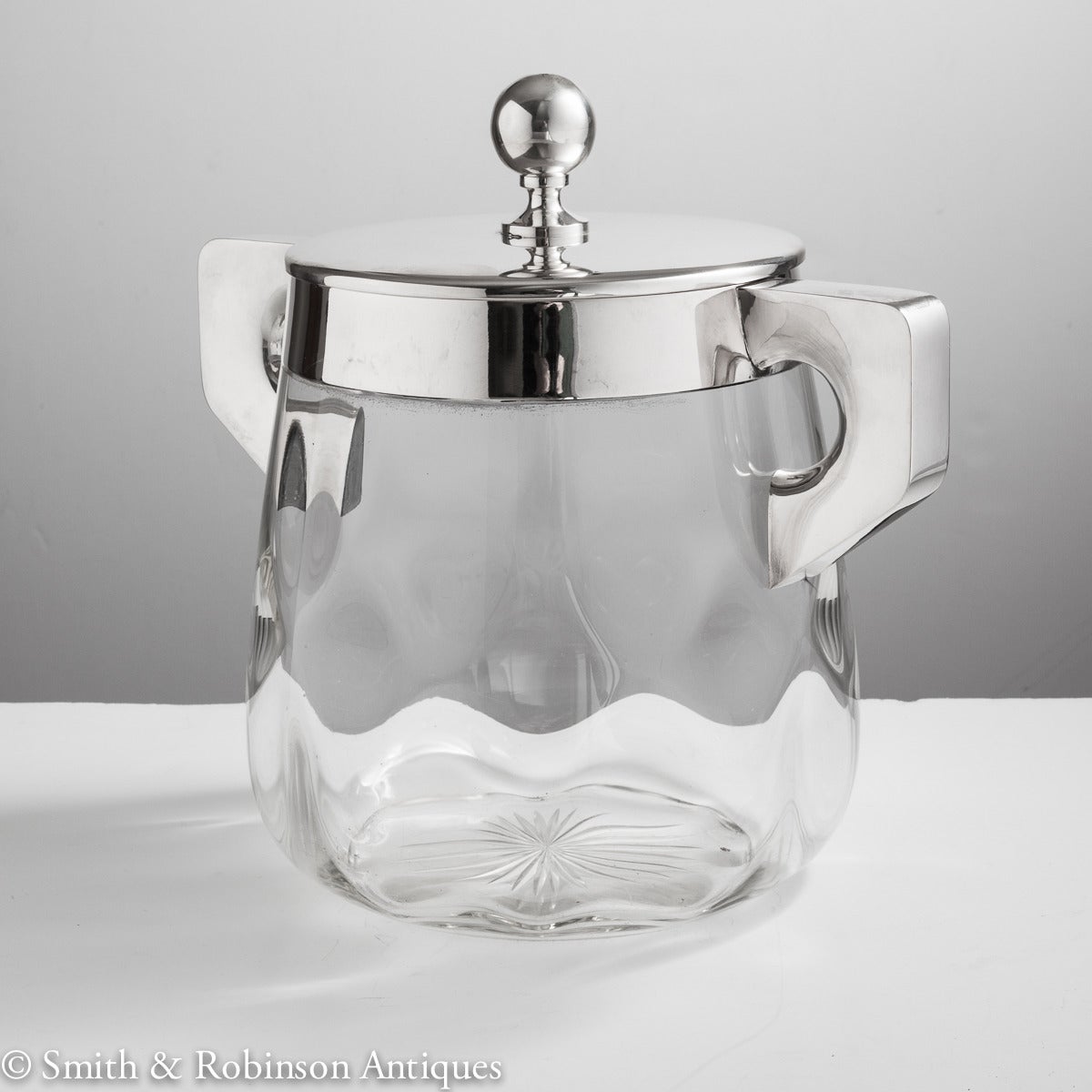 A large and very impressive glass and silver container with handles and cover by maker Meyen & Co, Berlin with silver mark 800, circa 1930.

We are always adding to our 1stdibs catalogue so be sure to add us to your favourite dealers and visit our