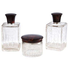 Exquisite Perfume Set with Silver Collars & Tortoiseshell Tops France c.1915