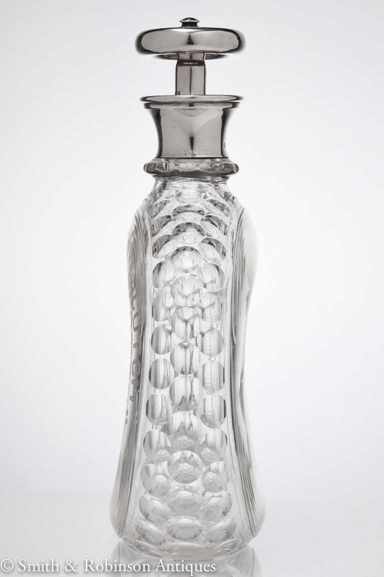 British Novelty Silver and Glass Scotch Tyre Shaped Decanter, Birmingham 1907
