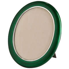 Antique Beautiful Silver and Green Enamel Oval Art Deco Photo Frame, circa 1920