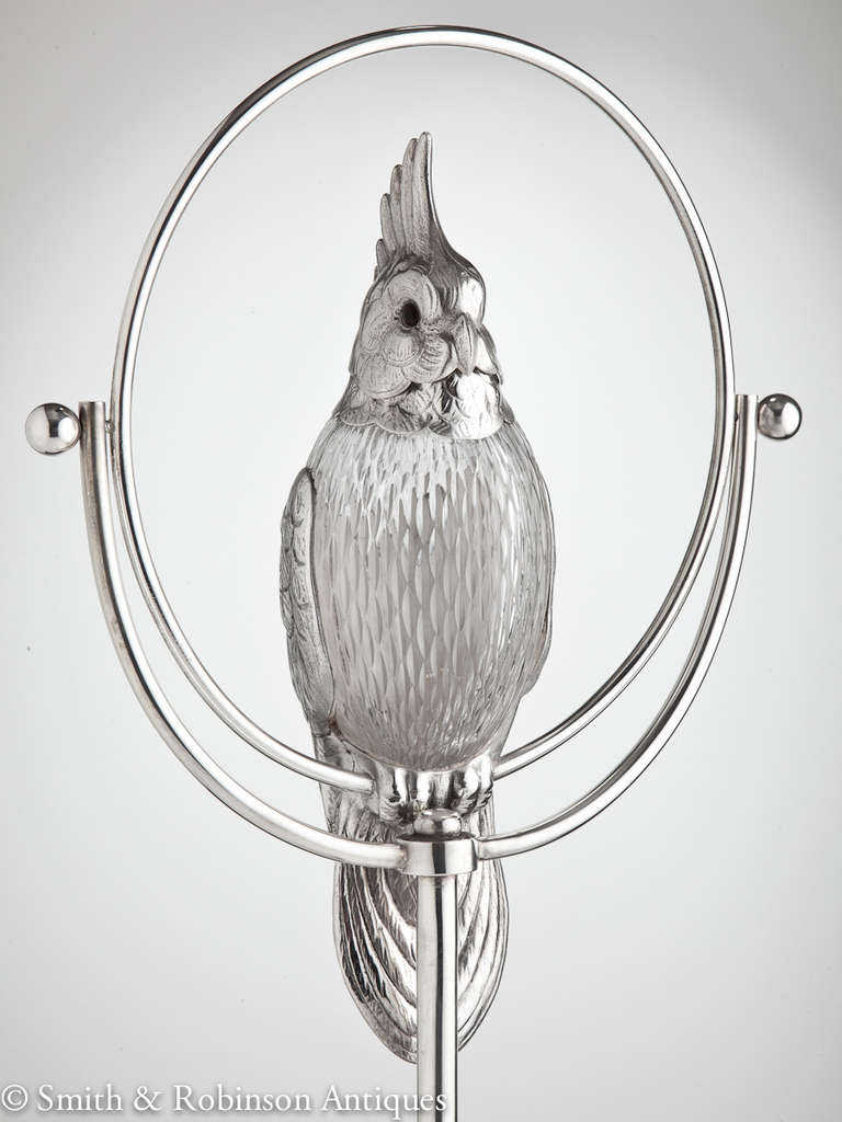 Rare Novelty Decanter in the Form of a Parakeet, circa 1915-1920