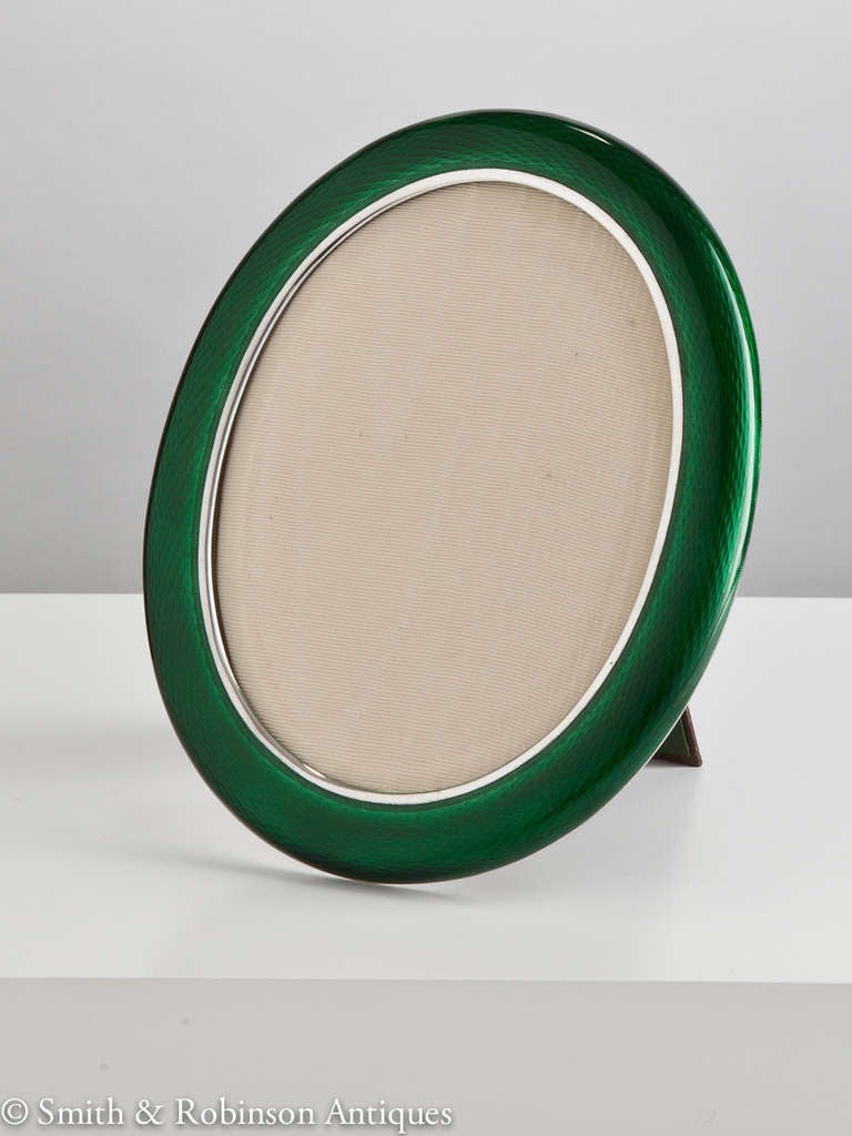 Beautiful Silver and Green Enamel Oval Art Deco Photo Frame, circa 1920