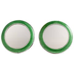 Pair of Art Deco Silver and Enamel Circular Photo Frames, Birmingham 1921