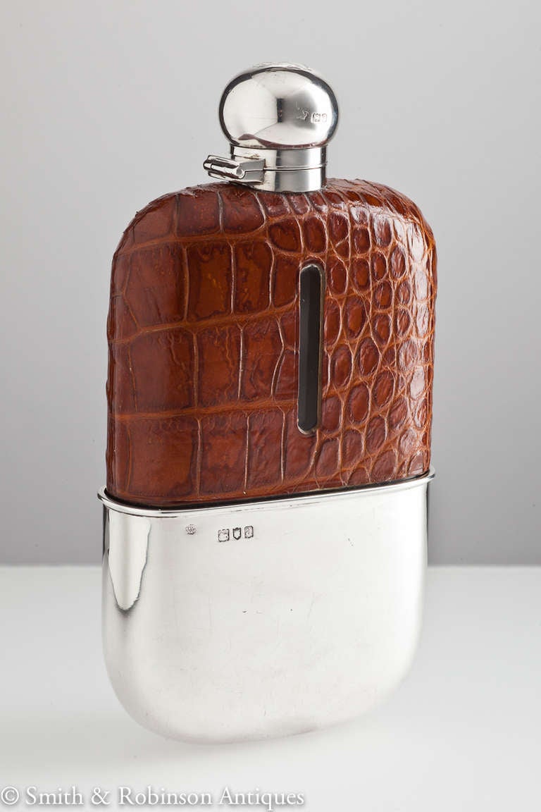 Crocodile Large and Impressive Hip Flask by Maker Aide Bros., London 1896