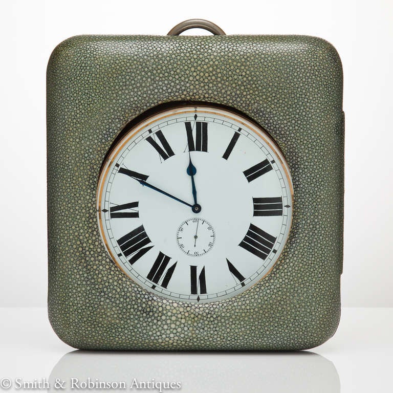 A very large & impressive over-sized travel shagreen case with fitted Goliath clock c.1915-20
The movement is a mechanical 8-day movement.
Completely original interior.

We are always adding to our 1stdibs catalogue so be sure to add us to your