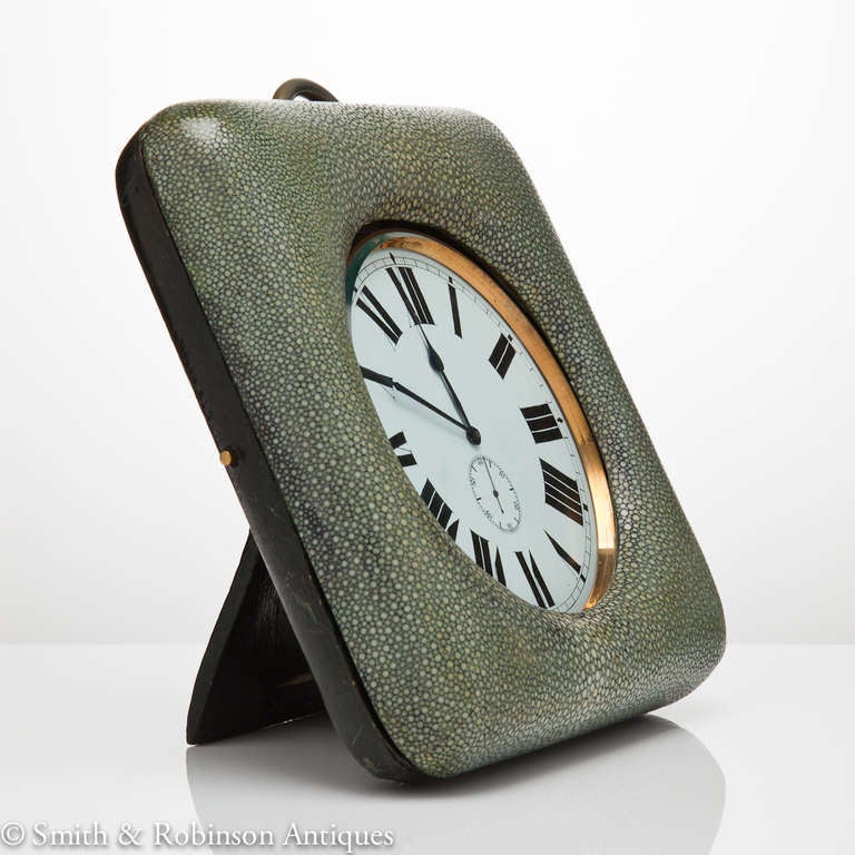 British Large Shagreen Encased Goliath Clock c.1915-20  