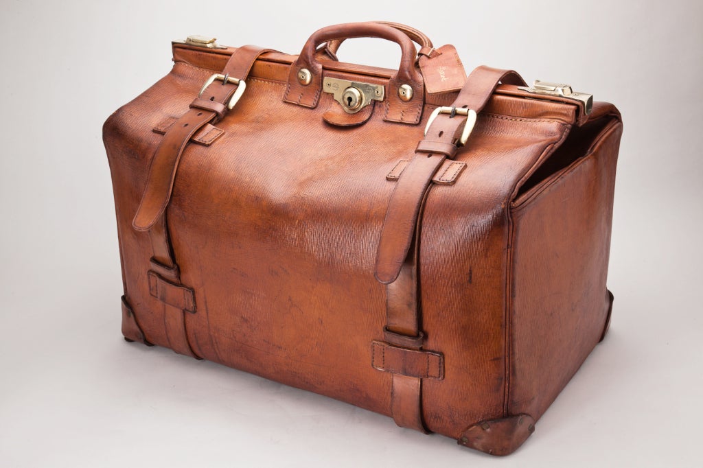 English Large Leather Hunting Kit Bag by Harrods of London c.1970