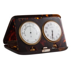 Antique Tortoiseshell Traveling Clock Barometer by Vickery London Dated 1912