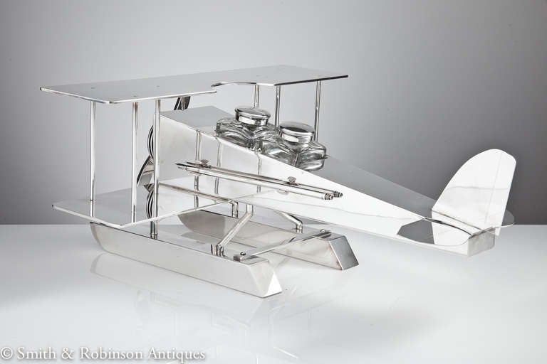 Superb Novelty Desk Inkwell in the Form of a Sea Plane, circa 1930