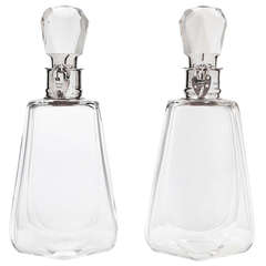 Antique Stunning Pair of Glass and Silver Decanters, Birmingham, Dated 1912