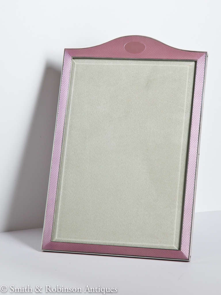 Large Impressive Art Deco Silver and Pink Enamel Photo Frame