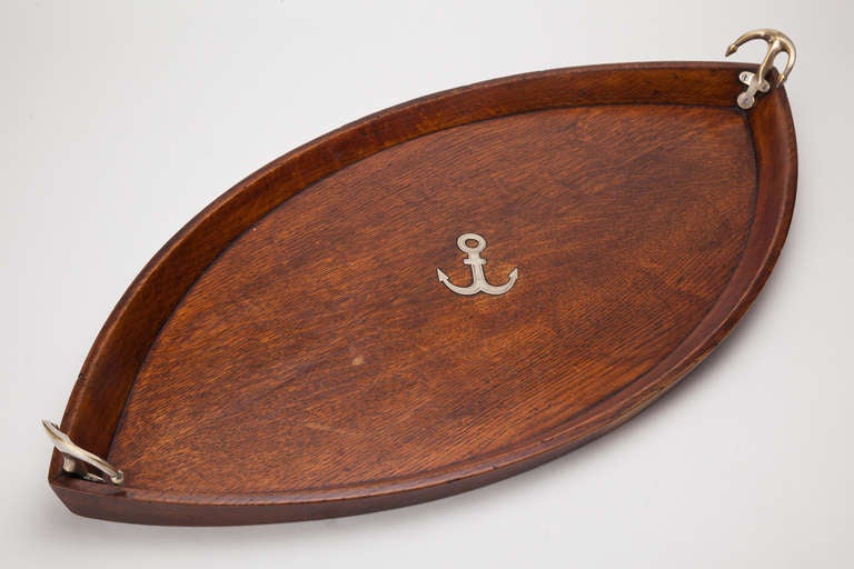 British Large Oak Nautically Themed Boat Shaped Tray, circa 1880