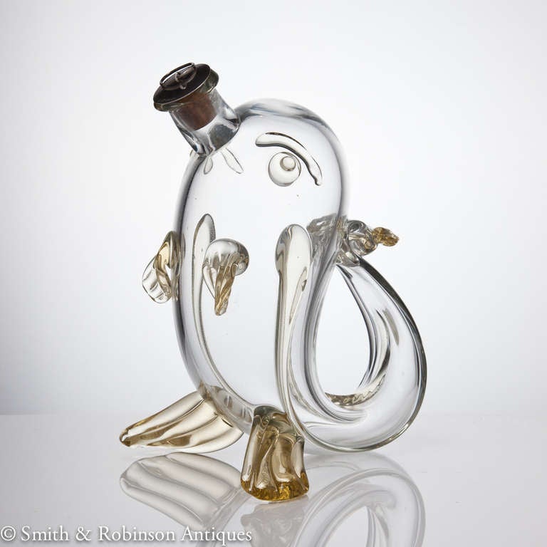 Swedish Novelty Studio Glass Decanter Modelled as a Fish, Sweden 1948