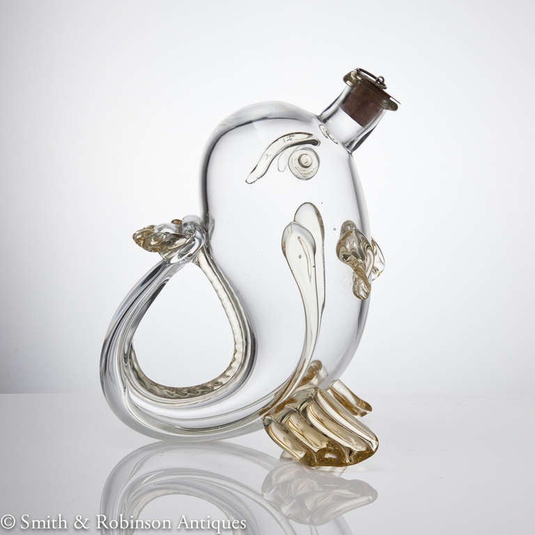 Mid-20th Century Novelty Studio Glass Decanter Modelled as a Fish, Sweden 1948