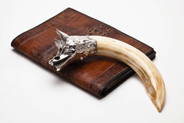 Austrian An Impressive Silver Foxes Head & Hippo Tooth Cigar Cutter c.1910