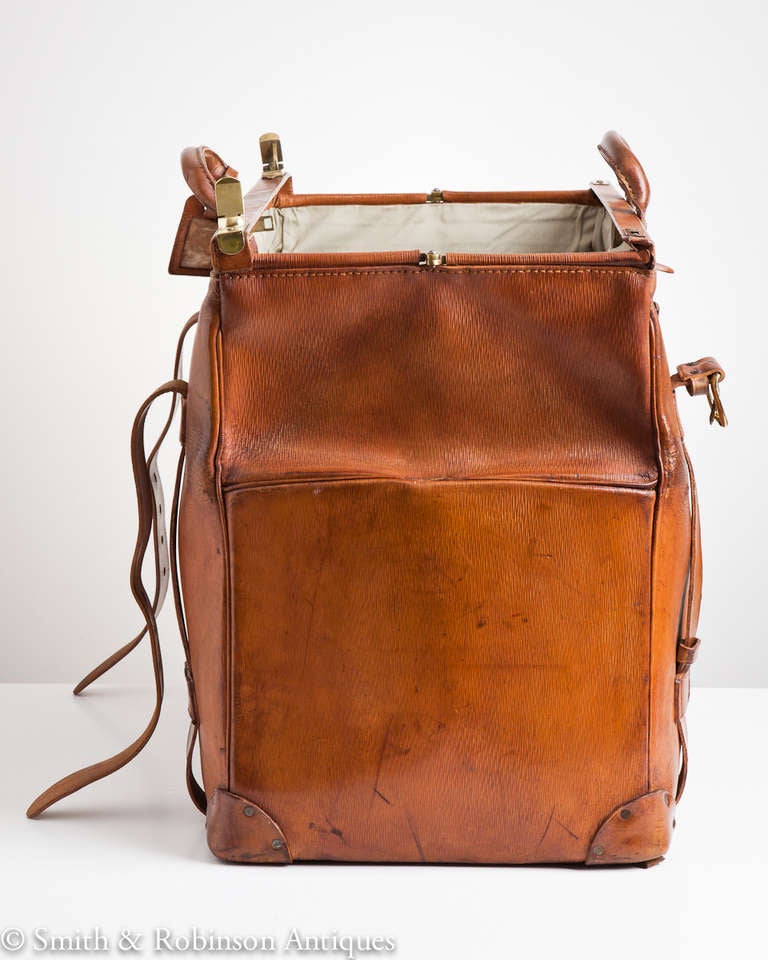 British Large Leather Hunting Kit Bag by Harrods of London c.1970