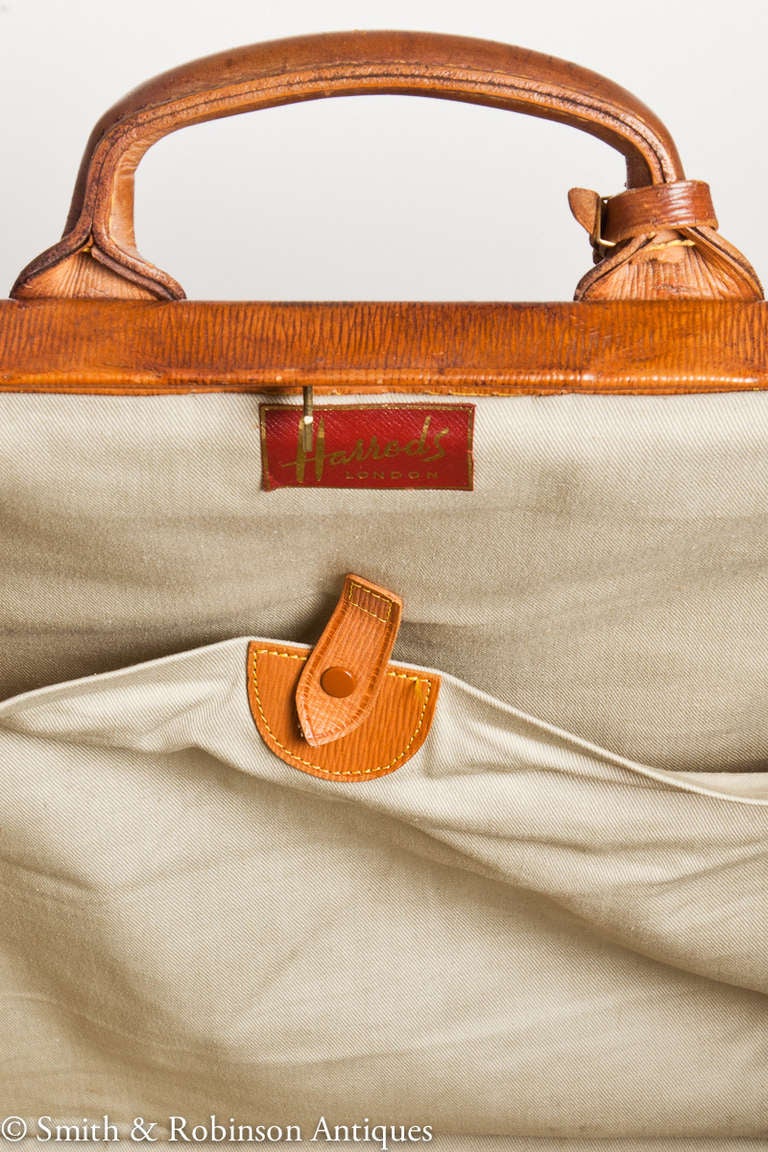 Large Leather Hunting Kit Bag by Harrods of London c.1970 3