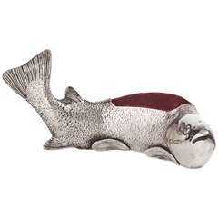 Large Continental Silver Pin Cushion in the Form of a Salmon c.1910
