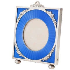 Beautiful Art Deco Silver & Blue Enamel Photo Frame London 1927