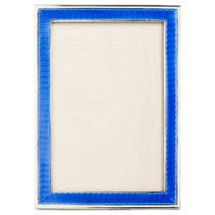 Antique Small Art Deco Silver and Blue Enamel Frame, London 1921