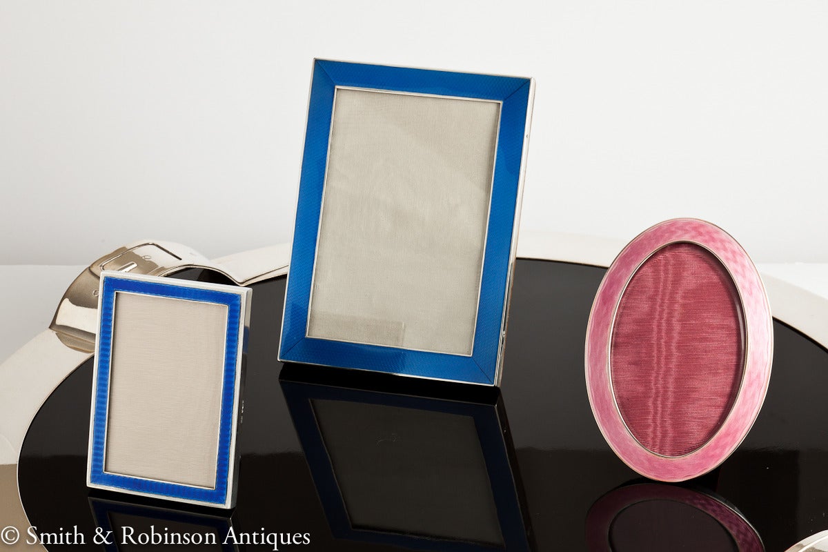 Small Art Deco Silver and Blue Enamel Frame, London 1921 1