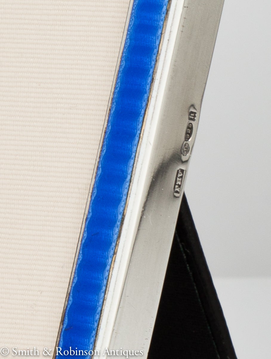 British Small Art Deco Silver and Blue Enamel Frame, London 1921