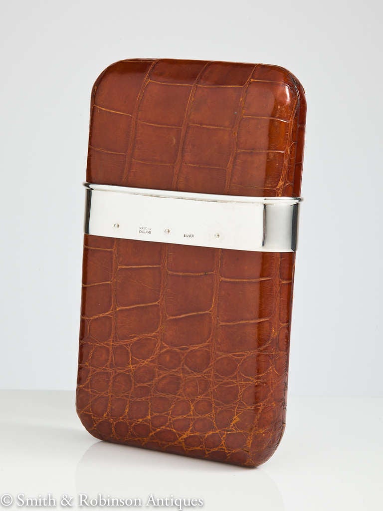 British Rare & Impressive Crocodile & Silver Cigar Case c.1935