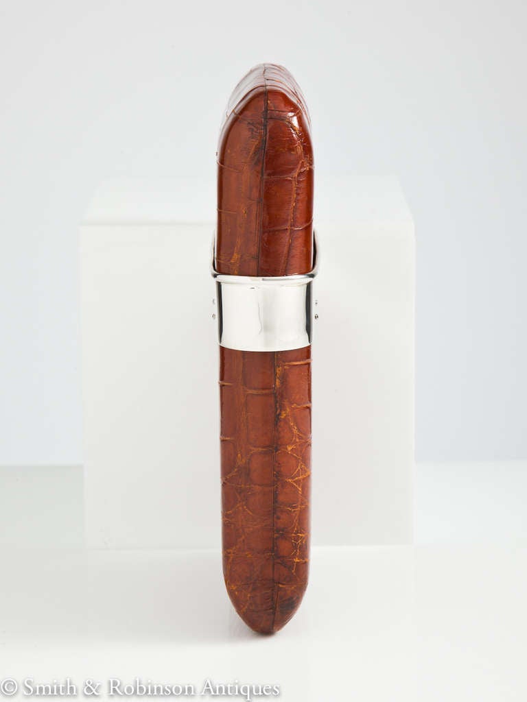 Rare & Impressive Crocodile & Silver Cigar Case c.1935 In Excellent Condition In London, GB