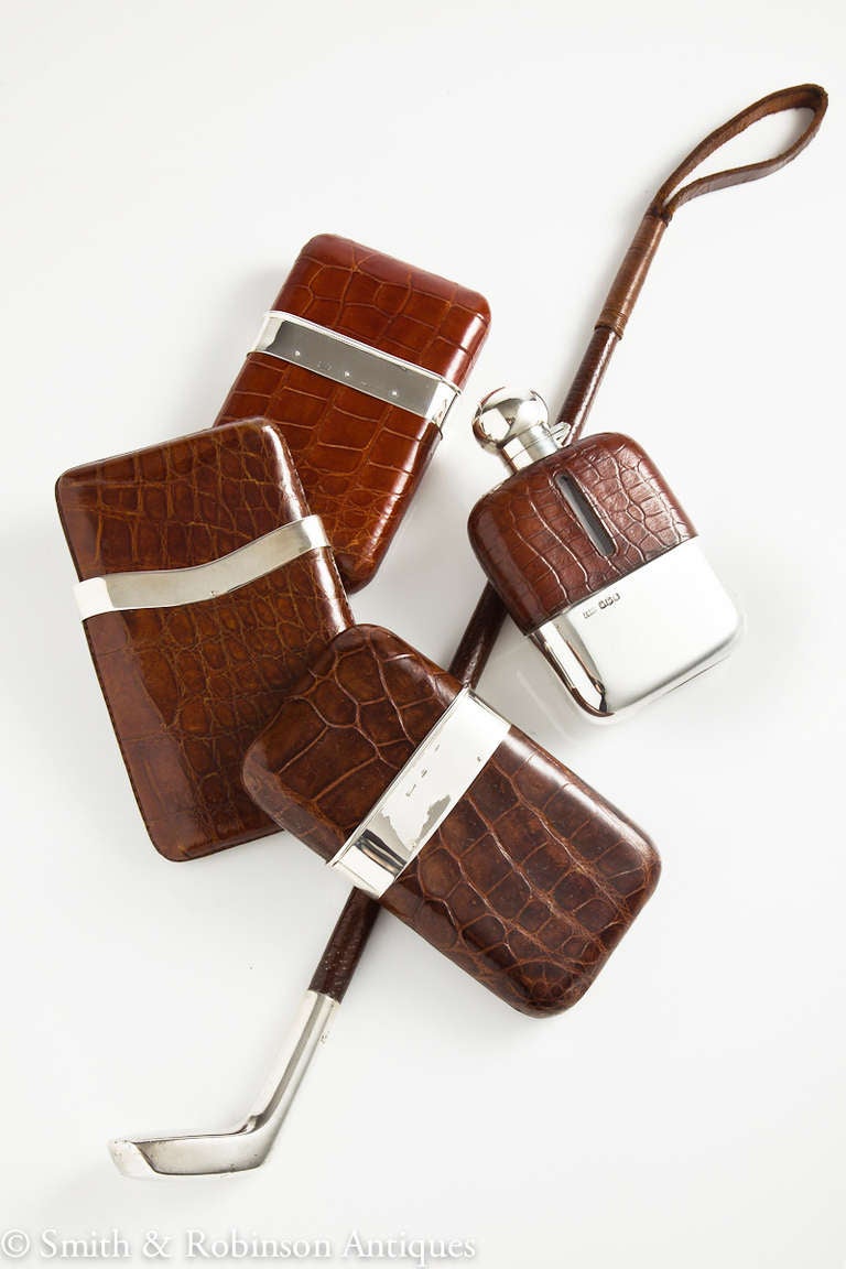 Rare & Impressive Crocodile & Silver Cigar Case c.1935 1