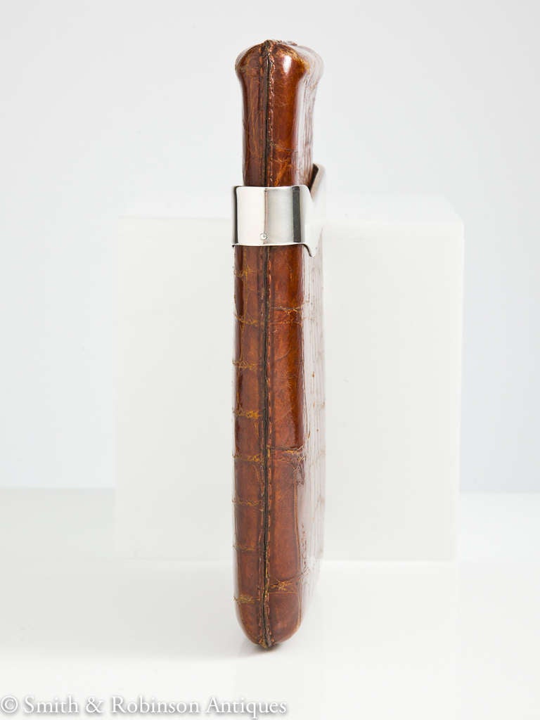 Crocodile Leather & Silver Cheroot Case Sheffield 1920 In Excellent Condition In London, GB