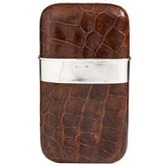 Vintage Impressive Rich Brown Crocodile & Silver Cigar Case c.1935