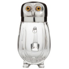 A Rare Novelty English Glass & Silver-plated Owl Pot c.1915